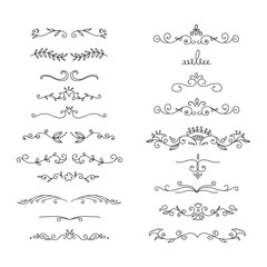 hand drawn floral dividers set in doodle style. vector illustration