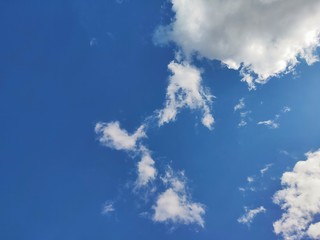 The blue sky with white clouds floating on space.   