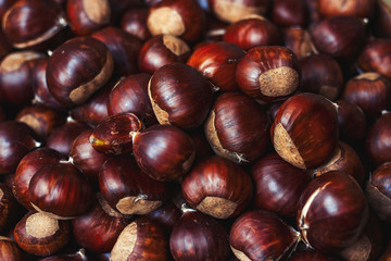 sweet chestnuts background autumn harvest