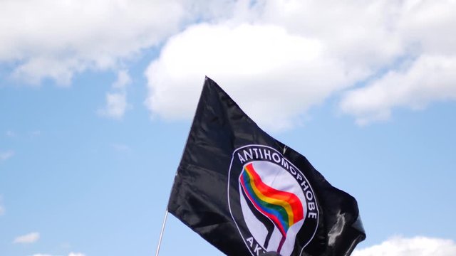 Antihomophobe union. Black and rainbow flag