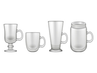 Collection of empty mulled wine glasses. Realistic style. Vector illustration. Isolated on white. Object for packaging, advertisements, menu.