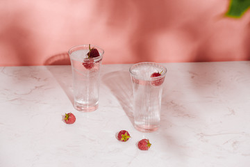 White wine with fresh raspberries. raspberry cocktail