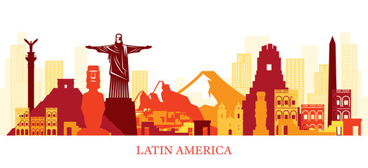 Latin America Skyline Landmarks Colouful Silhouette - 290255137