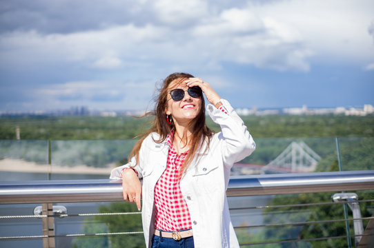 Woman on the new foot bridge