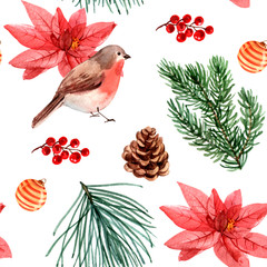pattern red bird on a branch