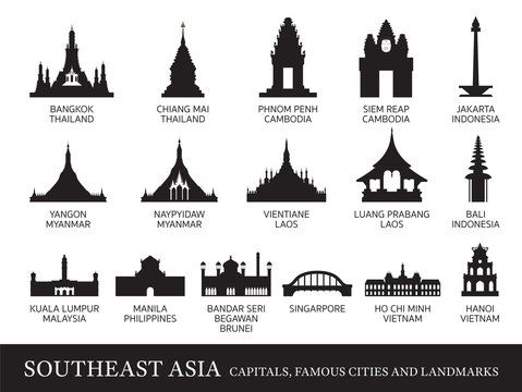 Southeast Asia Cities Landmarks Silhouette