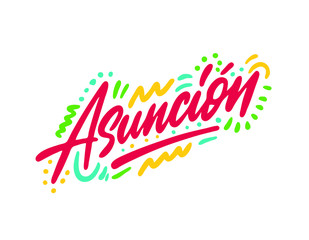 Obraz premium Asuncion Word Text with Handwritten Font Shape Vector Illustration.