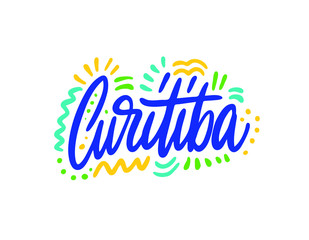 Fototapeta na wymiar Curitiba, Brazilian City Name, Vector Banner, Lettering with City Name from Brazil