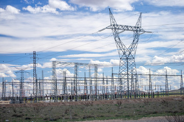 Electric power station landscape close to Moncayou mountain Zaragoza Spain