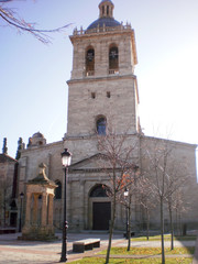 Fototapeta premium Main Facade Of The Cathedral Of Santa Maria De La Villa In Romanico Style In Ciudad Rodrigo. December 8, 2011. City Rodrigo Castilla Y Leon Spain Europe. Travel Tourism Street Photography
