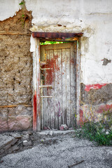 Traditional wooden door of a shanty house in Hamamonu, Ankara, Turkey