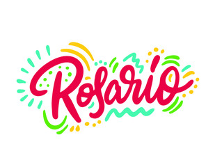 Rosario Word Text with Handwritten Font Shape Vector Illustration.
