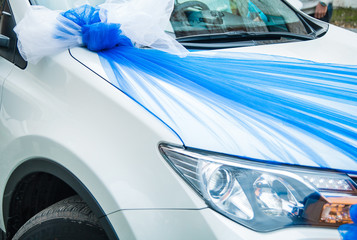 Obraz premium wedding car. car decoration for wedding. blue