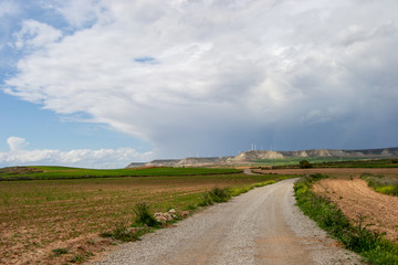 Fototapeta na wymiar Landscape of Zaragoza outback at stormy day