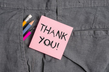 Conceptual hand writing showing Thank You. Concept meaning polite expression used when...