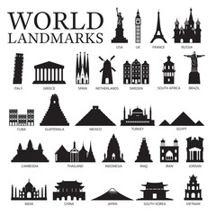 World Countries Landmarks Silhouette Set