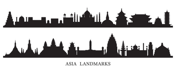 Asia Skyline Landmarks Silhouette