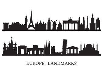Europe Skyline Landmarks Silhouette