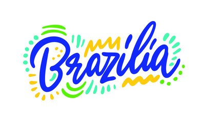 Brazilia hand drawn lettering. Handwritten inscription. Vector illustration.
