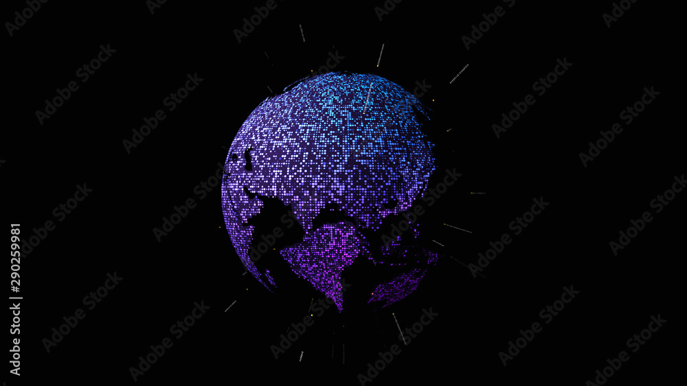 Poster Futuristic global communication via broadband internet connections between cities around the world with matrix particles continent map for head up display background