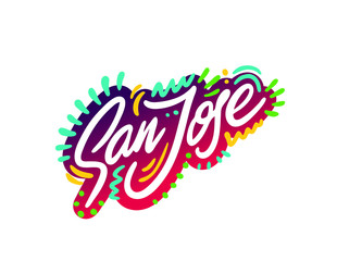 Obraz premium San Jose City typography lettering design. Hand drawn brush calligraphy, text for greeting card, t-shirt, post card, poster. Isolated vector illustration.