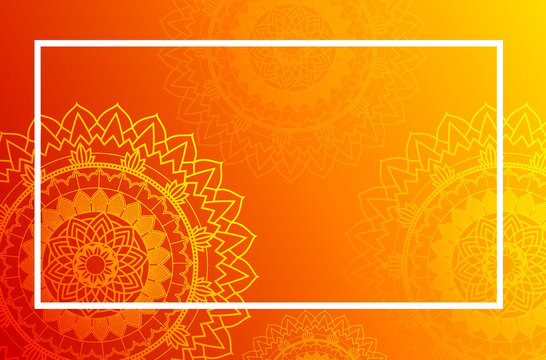 Border template with mandalas on orange background