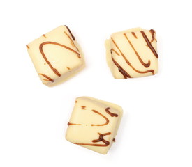 Traditional sweet pastries, cakes isolated on white background, top view