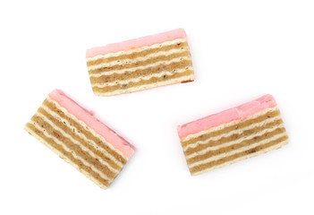 Traditional sweet pastries, cakes isolated on white background, top view