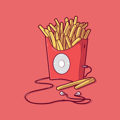 French fries music player vector illustration. Music, technology, diet, fast food design concept
