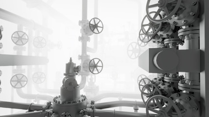 Abstract Industrial Equipment with smoke or fog