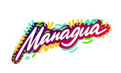 Managua Handwritten Word Text Swoosh Vector Illustration Design.