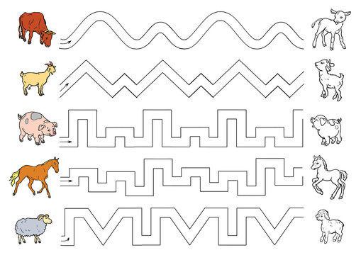 Preschool worksheet trace the shapes and color. Basic writing and coloring practice. 