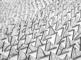 Obraz premium triangular small pyramids abstract black and white background with bokeh