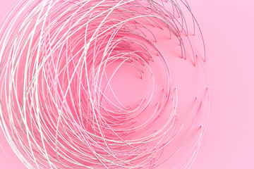 Digital background of many pink circles rotated at different angles and forming a frame around an empty space 3D illustration