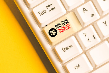 Word writing text Find Your Purpose. Business photo showcasing reason for something is done or for...