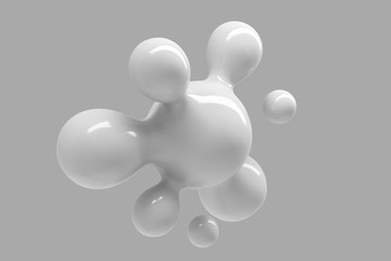 Abstract background with flying shiny drops of liquid 3D illustration