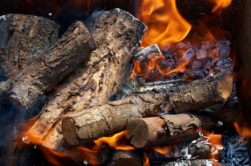 burning firewood for barbecue