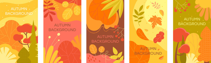 Set of autumn abstract backgrounds. Colorful vector illustrations.