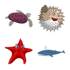 Isolated object of sea and animal symbol. Set of sea and marine stock vector illustration.