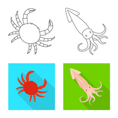 Vector design of fresh and restaurant sign. Set of fresh and marine stock symbol for web.