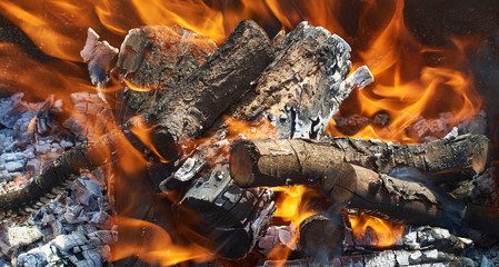 burning firewood for barbecue