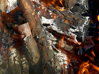 burning firewood for barbecue