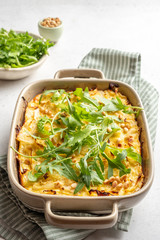casserole with white cabbage in baking dish