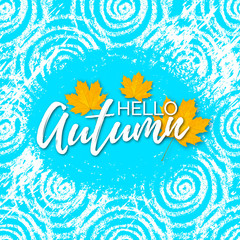 Autumn leaves on blue grunge background