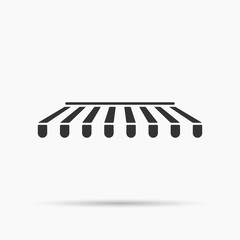 Icon of awning canopy for shops, cafes and street restaurants. Striped black and white sunshade. Vector illustration. Outside canopy from the sun. - obrazy, fototapety, plakaty