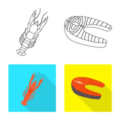 Vector illustration of fresh and restaurant sign. Collection of fresh and marine stock symbol for web.