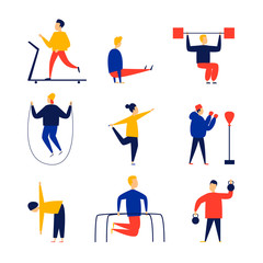 People go in for sports, healthy lifestyle. Flat illustration