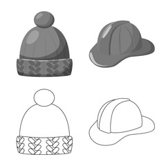 Vector illustration of clothing and cap icon. Collection of clothing and beret vector icon for stock.