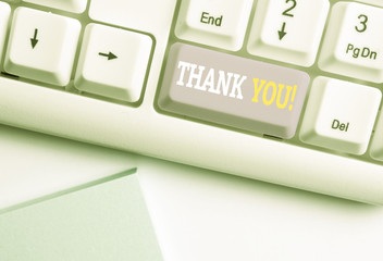 Word writing text Thank You. Business photo showcasing polite expression used when acknowledging...