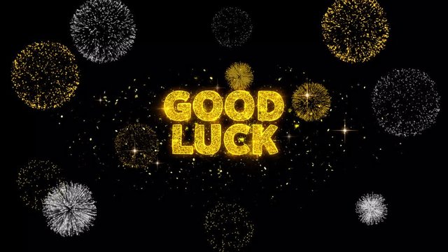 Good Luck Text Reveal on Glitter Golden Particles Firework. Sale, Discount Price, Off Deals, Offer promotion offer percent discount ads 4K Loop Animation.